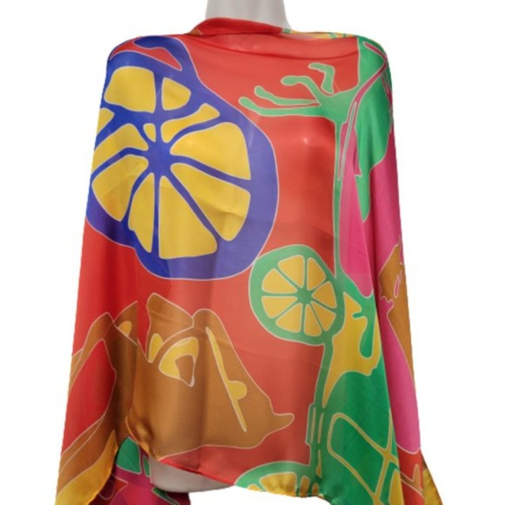 Multicolored Long Silk Rectangular Scarf Shawl - image 6